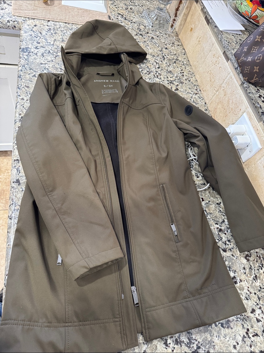 Andrew Marc Olive Hooded Softshell Raincoat